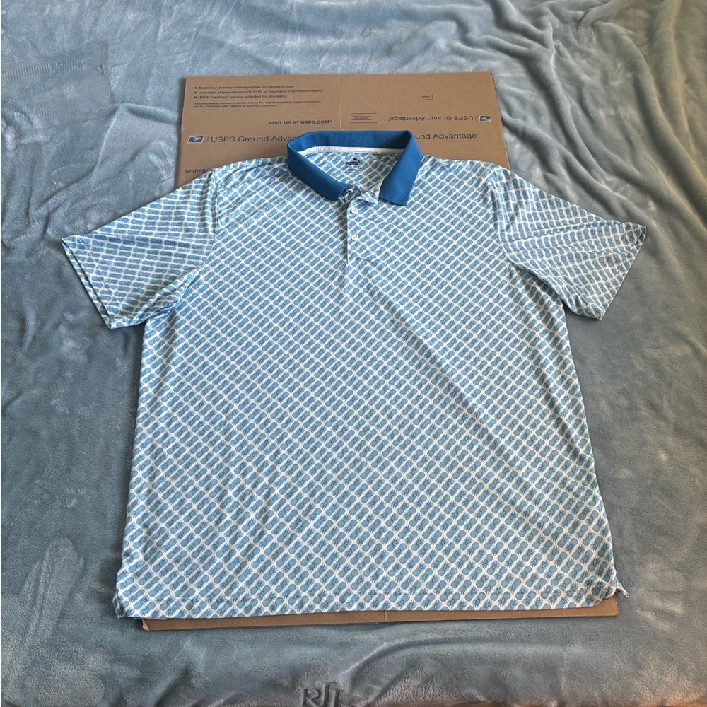 PUMA Men's MATTR Pineapples Golf Polo Shirt 2XL XXL Blue White Technical Stretch